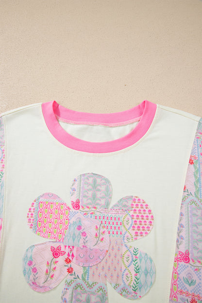 Floral Colorblock Patchwork Short Sleeve Top
