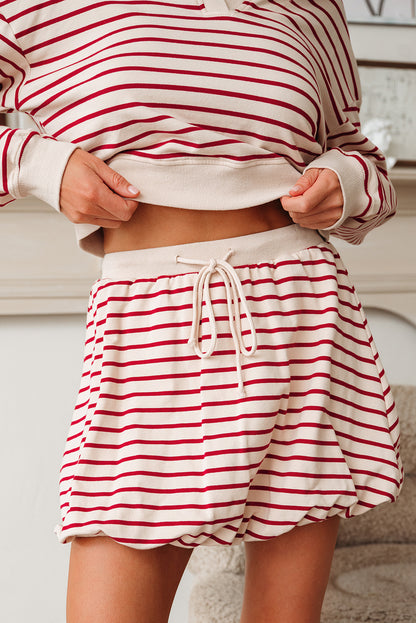Stripe Cropped Pullover and Bubble Mini Skirt Set