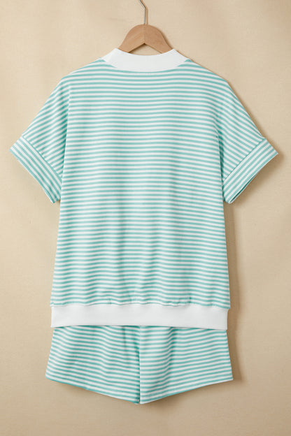 Stripe Contrast Mock Neck Tee & Shorts Set