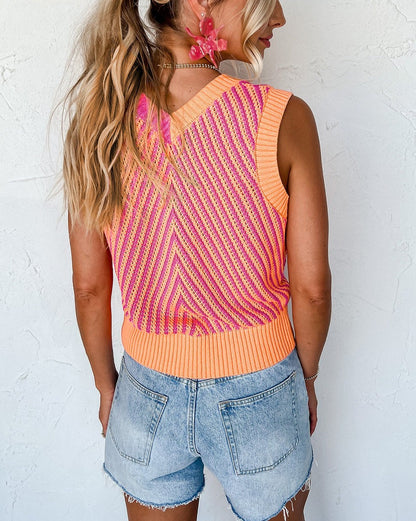 Chevron Colorblock Sleeveless Sweater Top