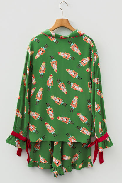 Christmas Bow Top and Ruffle Shorts Pajama Set