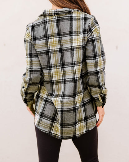 Plaid Split Hem Buttoned Shacket