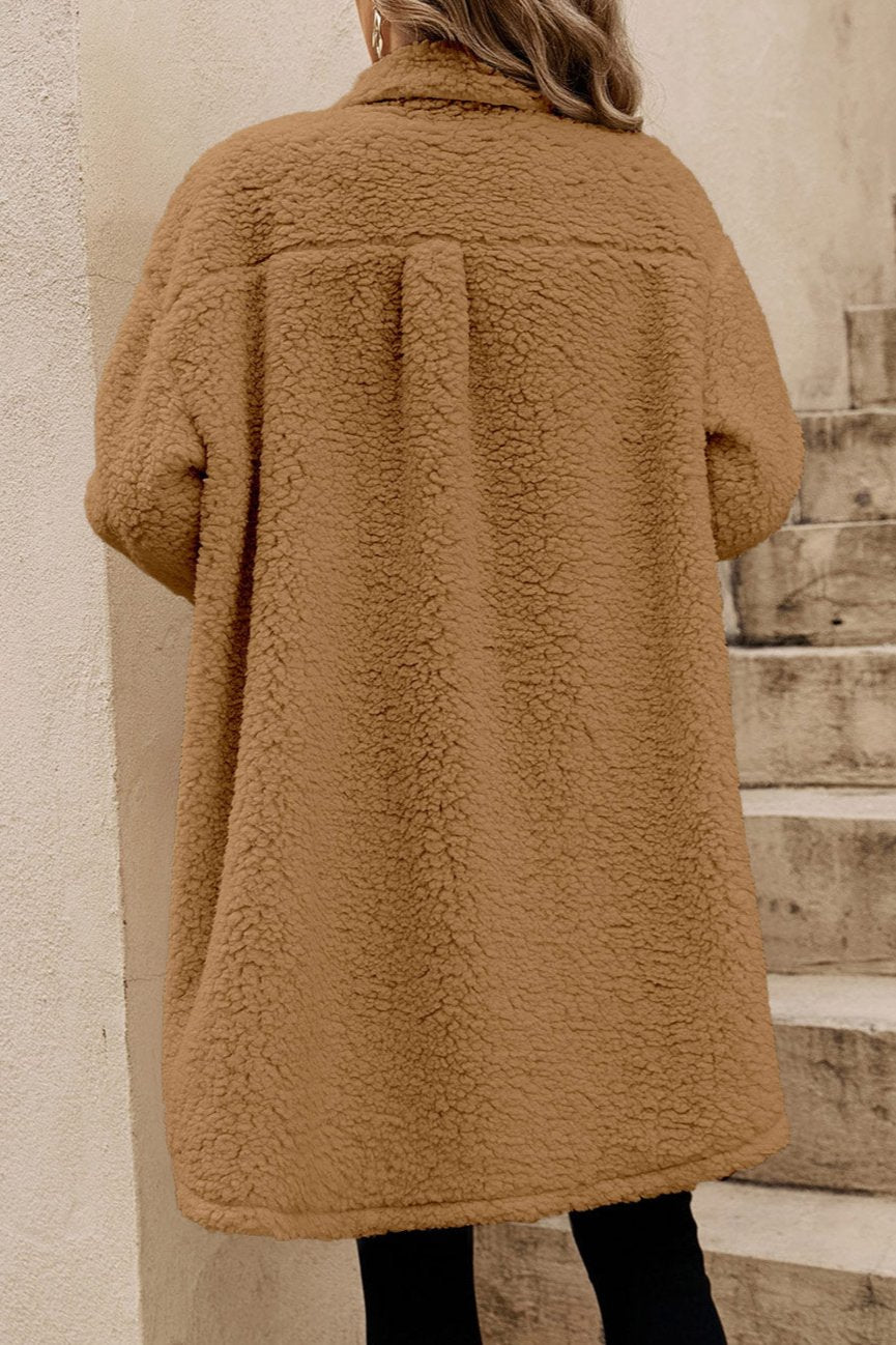 Fleece Teddy Buttoned Long Coat