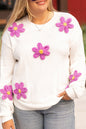 Plus Size Floral Crochet Drop Shoulder Sweater