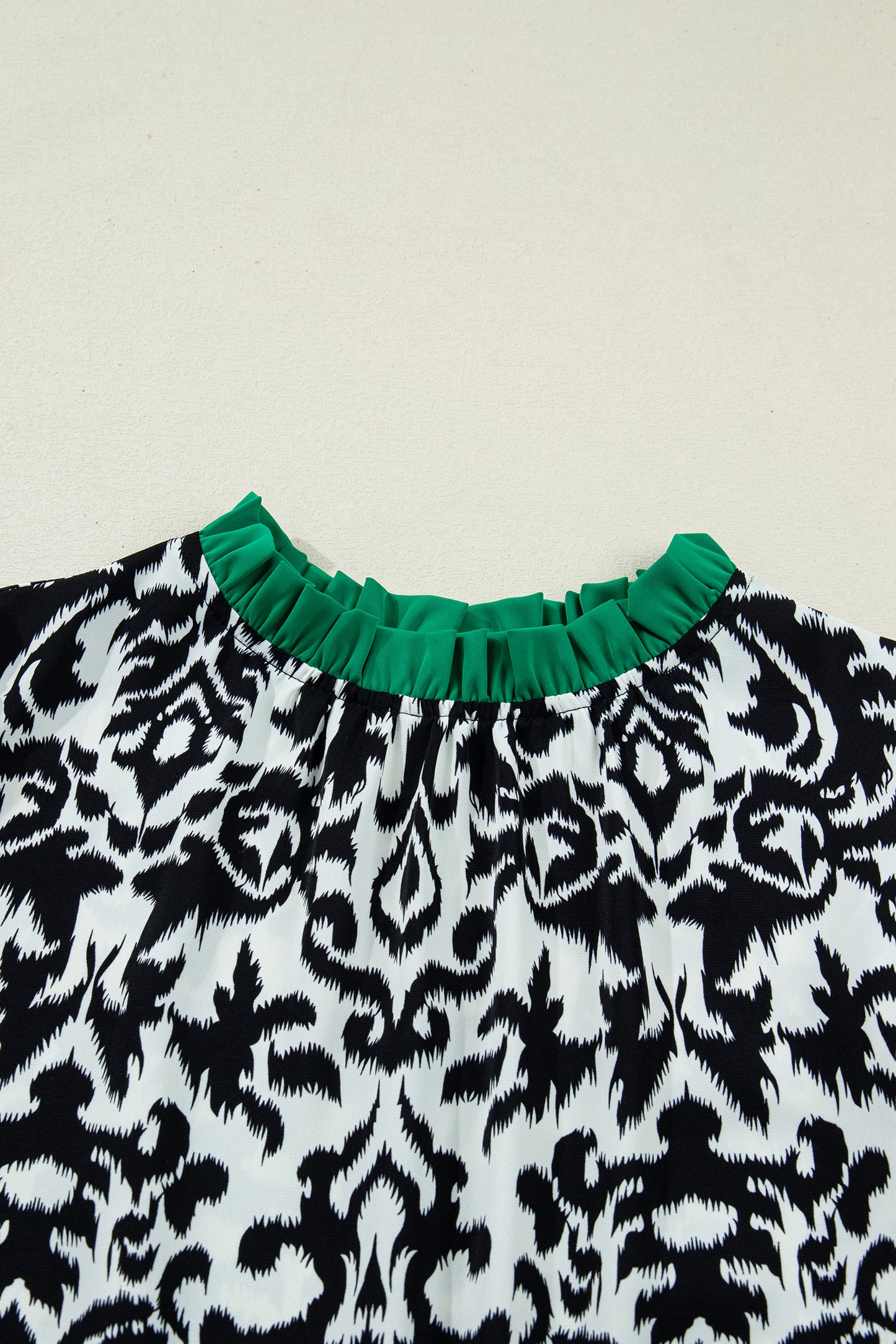 Abstract Damask Colorblock Ruffle 3/4 Sleeve Blouse