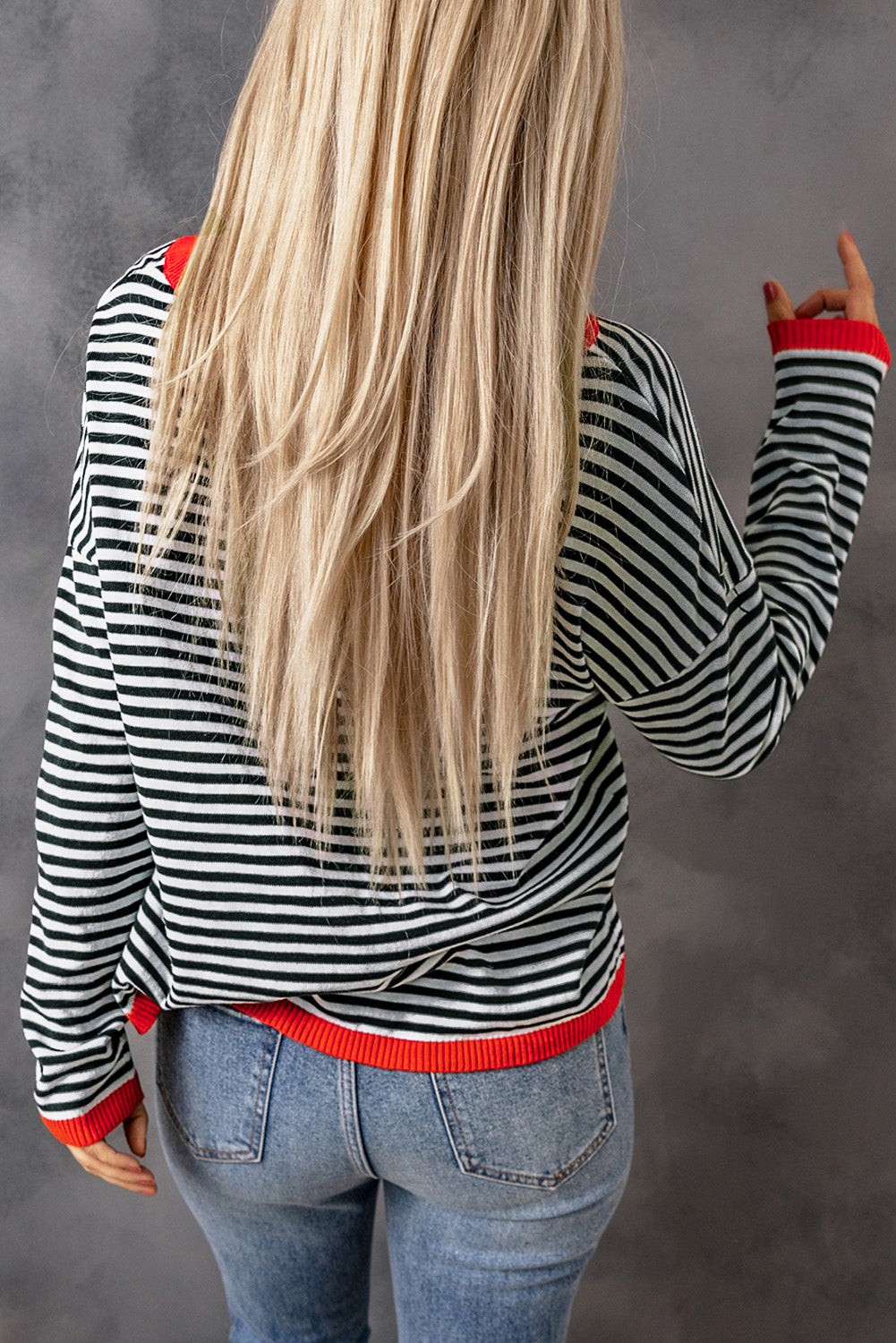 Stripe Contrast Drop Shoulder Sweater