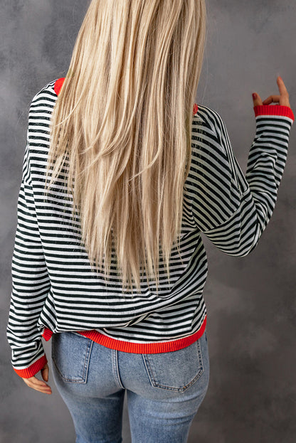 Stripe Contrast Drop Shoulder Sweater