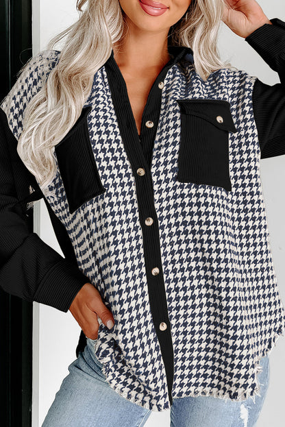 Houndstooth Corduroy Patchwork Shacket