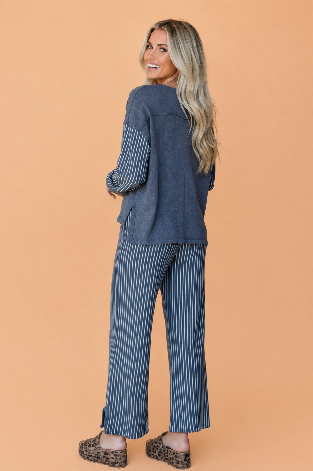 Stripe Patchwork Raw Seam Top & Pants Set