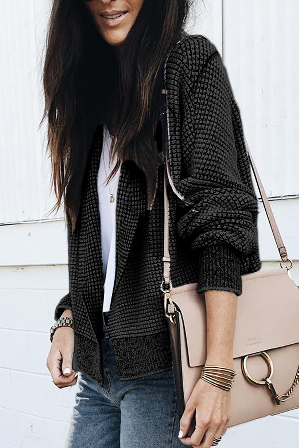 Checker Open Front Cardigan