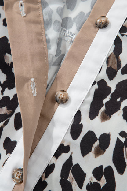 Plus Size Leopard Contrast Trim Half Button Top