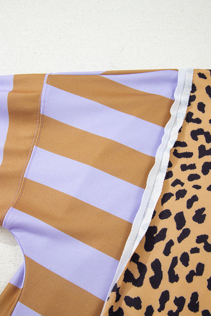 Plus Size Leopard Stripe Patchwork Side Slit Sweatshirt