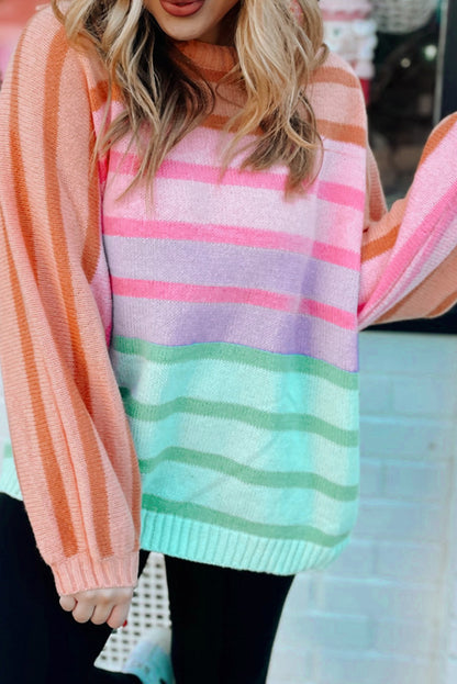 Gradient Stripe Ribbed Trim Sweater