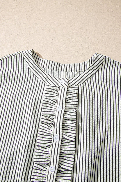 Stripe Frilled Half Buttoned Maxi Dress