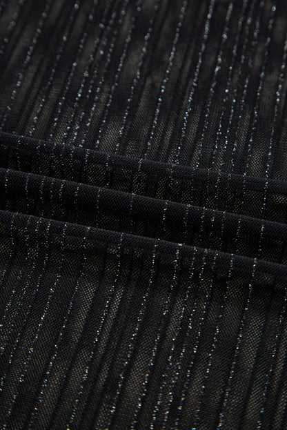 Plus Size Shimmer Textured Mesh Long Sleeve Top