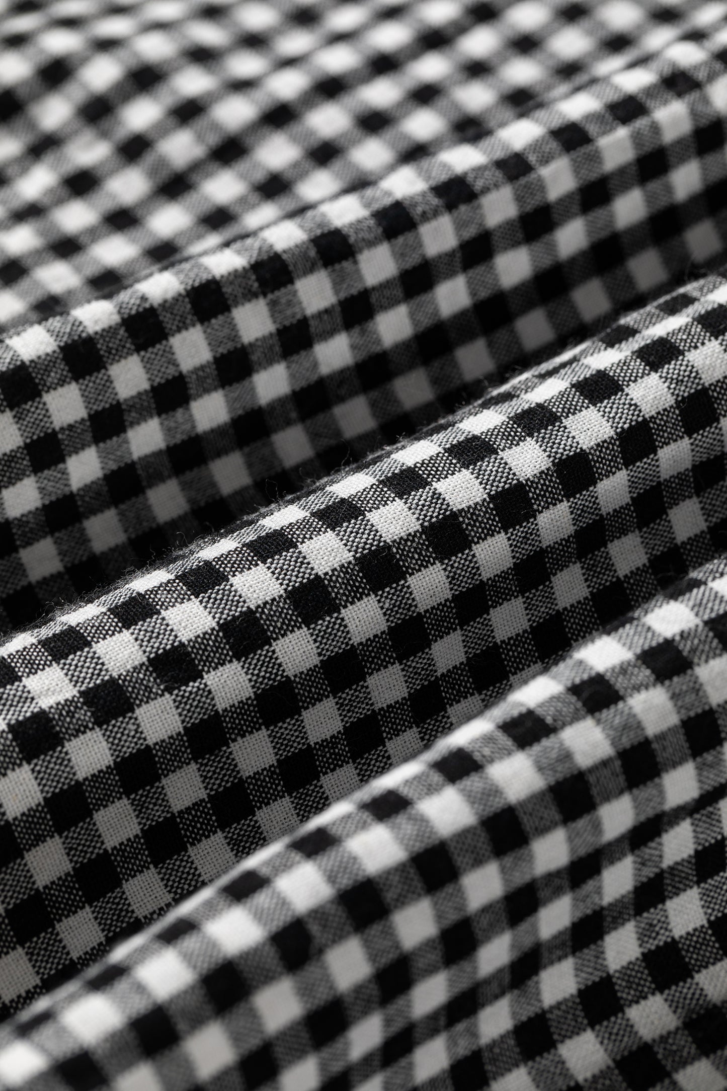 Gingham Shirred Cuff Long Sleeve Round Neck Blouse