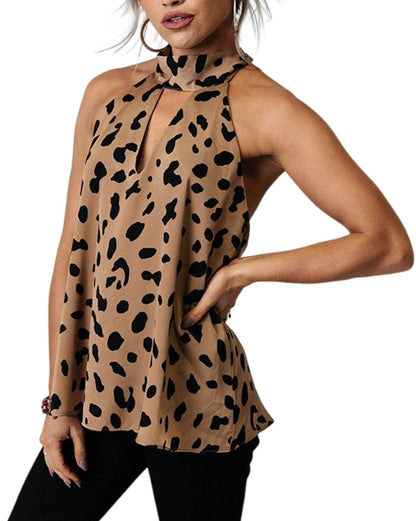 Leopard Keyhole Halter Tank Top