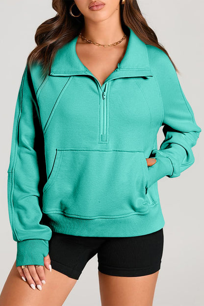 Quarter Zip Kangaroo Pocket Sweatshirt