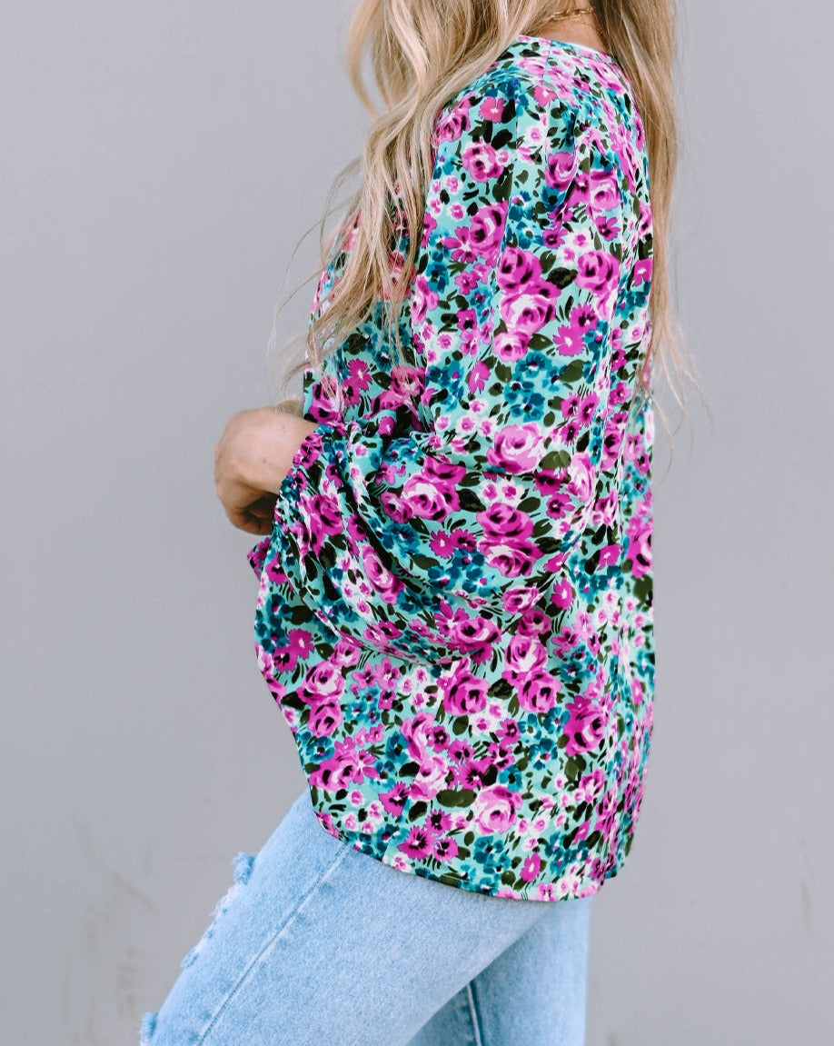 Floral Long Sleeve V-Neck Blouse