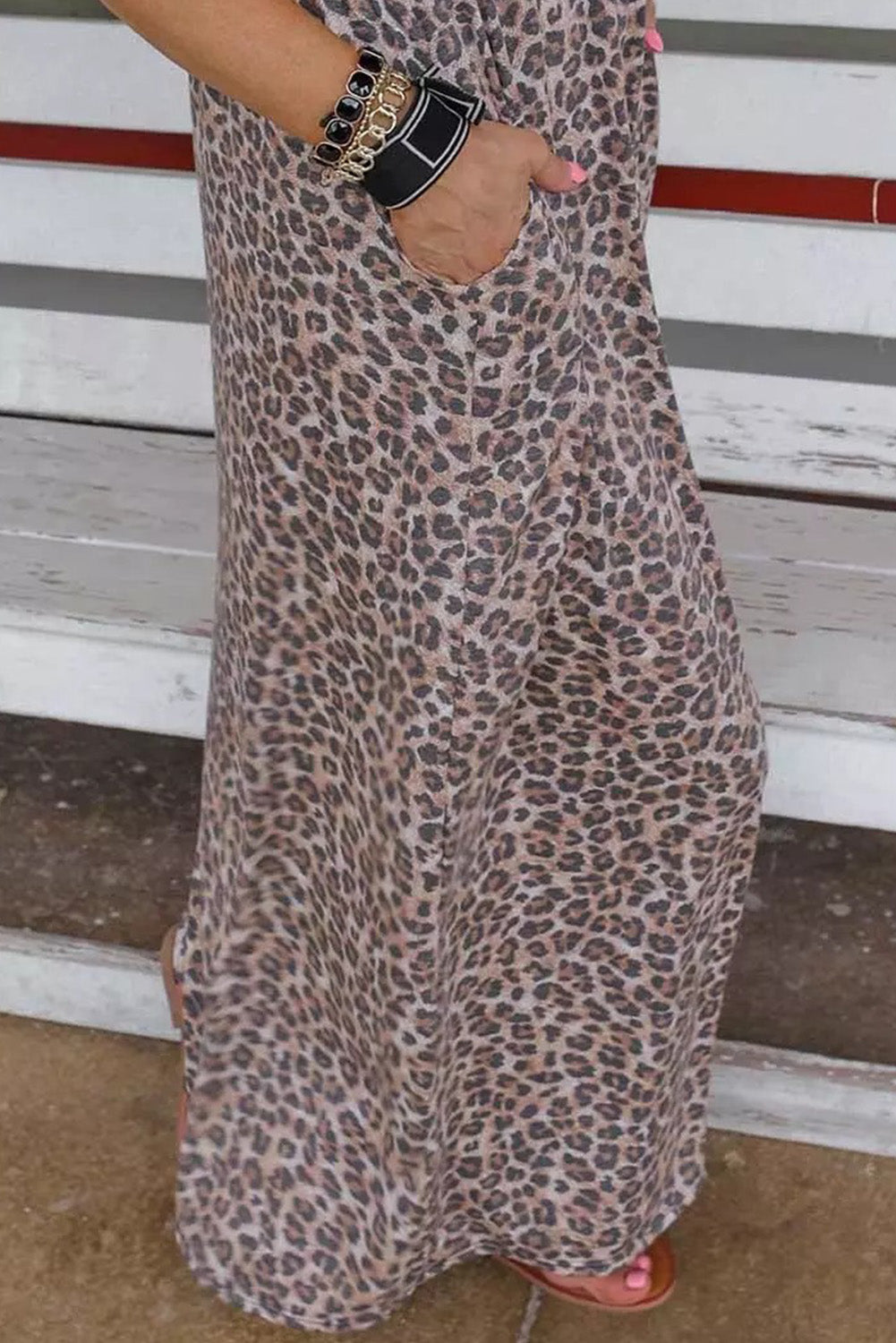 Leopard Ribbed Pocketed Maxi Dress