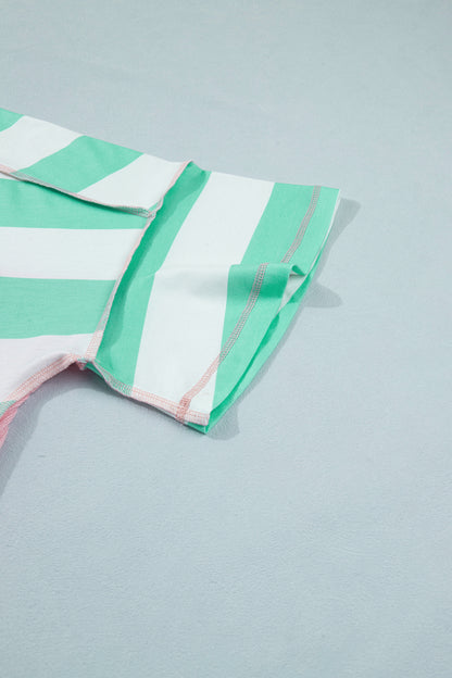 Stripe Exposed Seam Ribbed Patchwork Oversized Tee