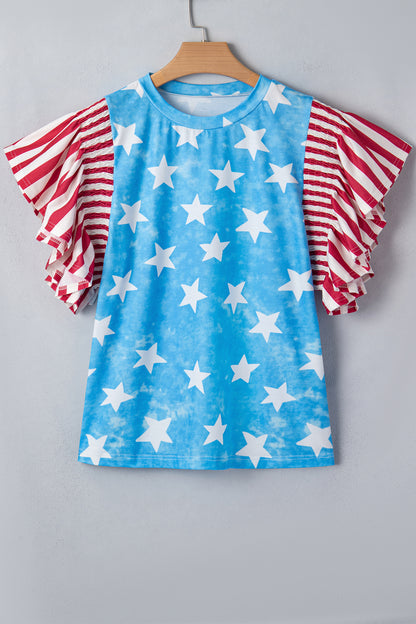 Stars & Stripes Mineral Wash Ruffle Sleeve Top