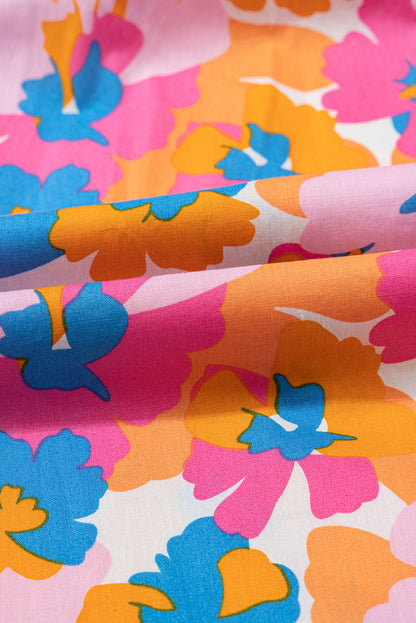 Floral Colorblock Stripe V-Neck Short Sleeve Blouse