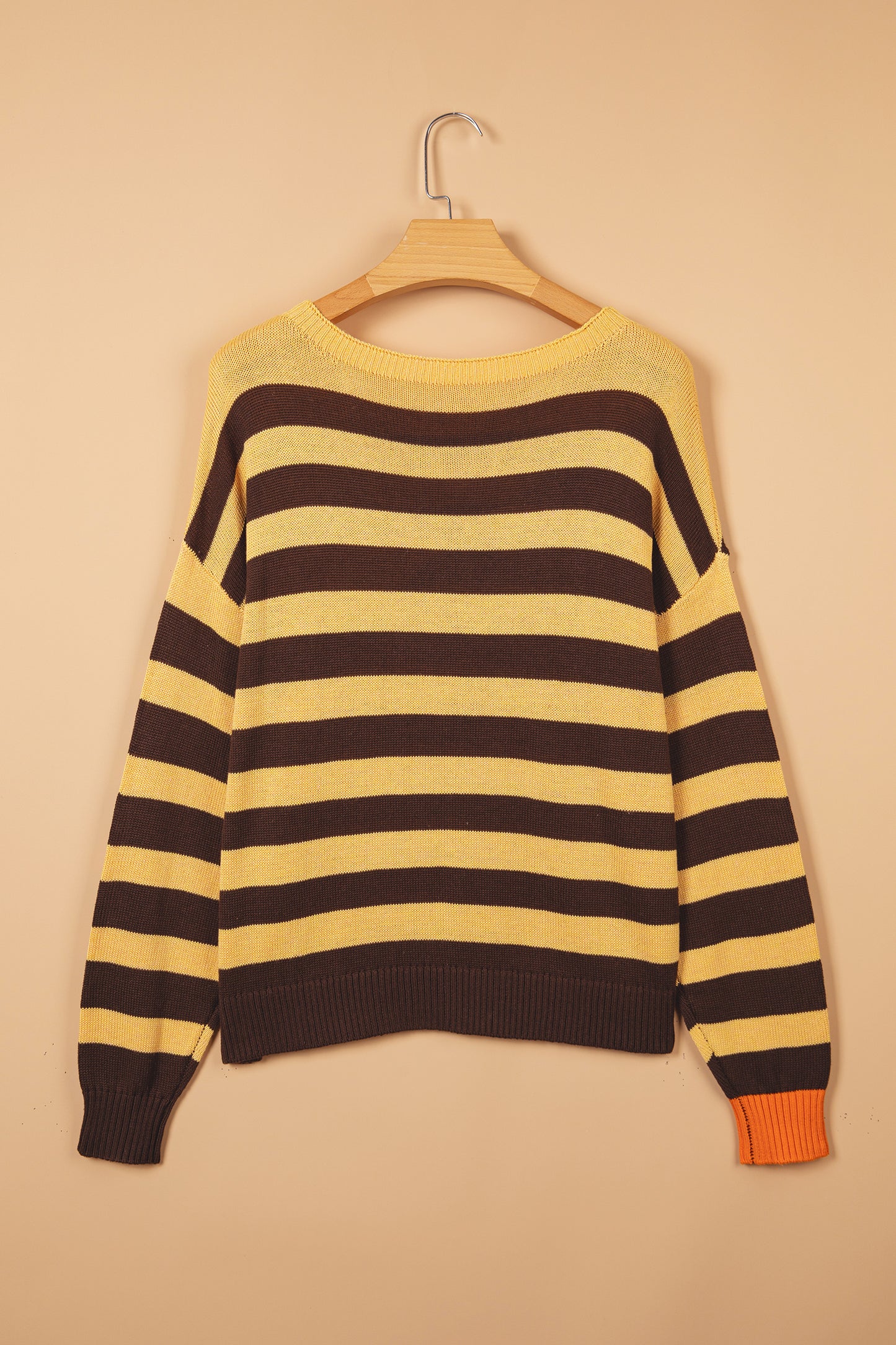 Stripe Colorblock Chest Pocket Drop Shoulder Sweater
