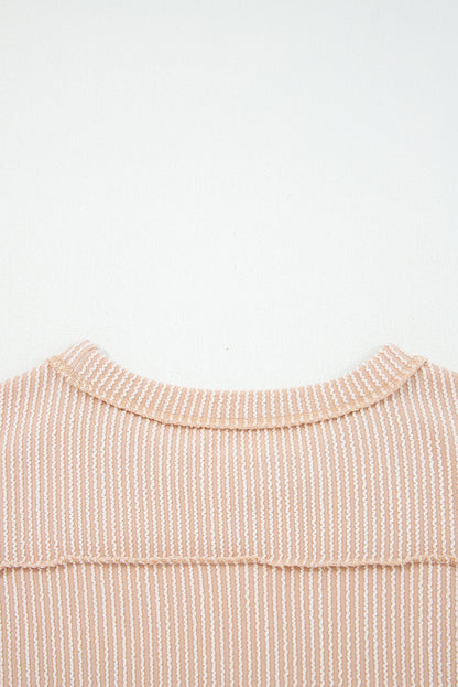 Solid Corded Knit Long Sleeve Top