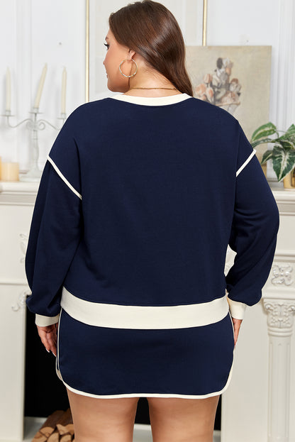 Plus Size Colorblock Top and Lace-up Skirt Set