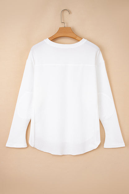 Solid Waffle Ribbed Patchwork Dolman Sleeve Oversized Top