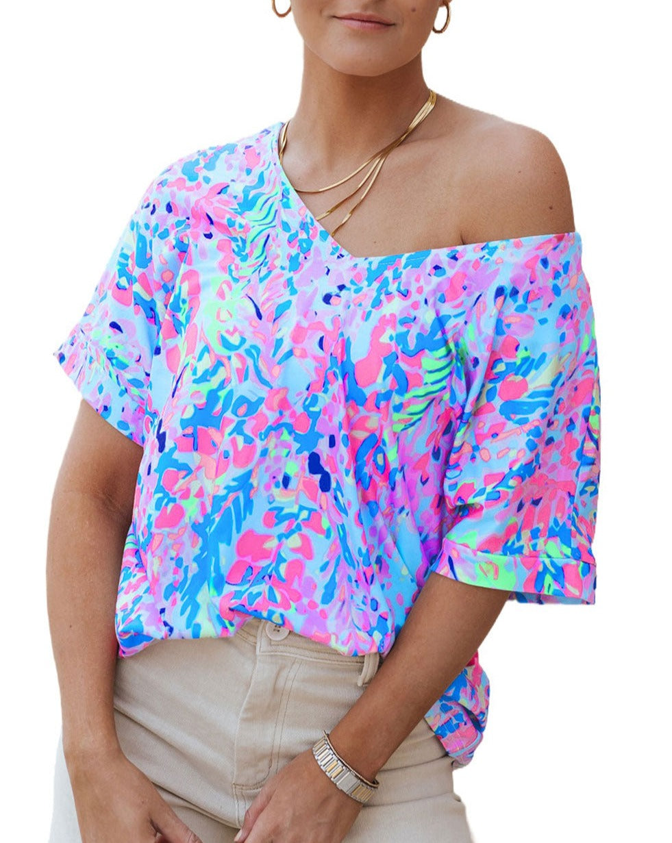 Abstract Floral Short Sleeve Tee