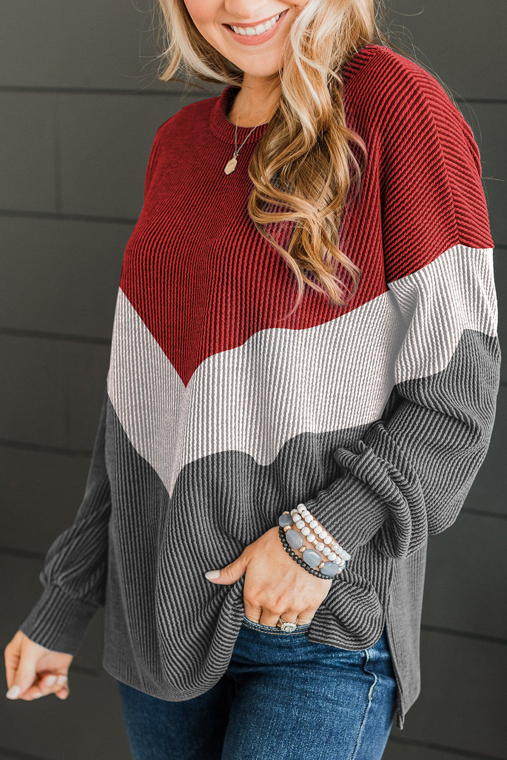 Chevron Colorblock Ribbed Top