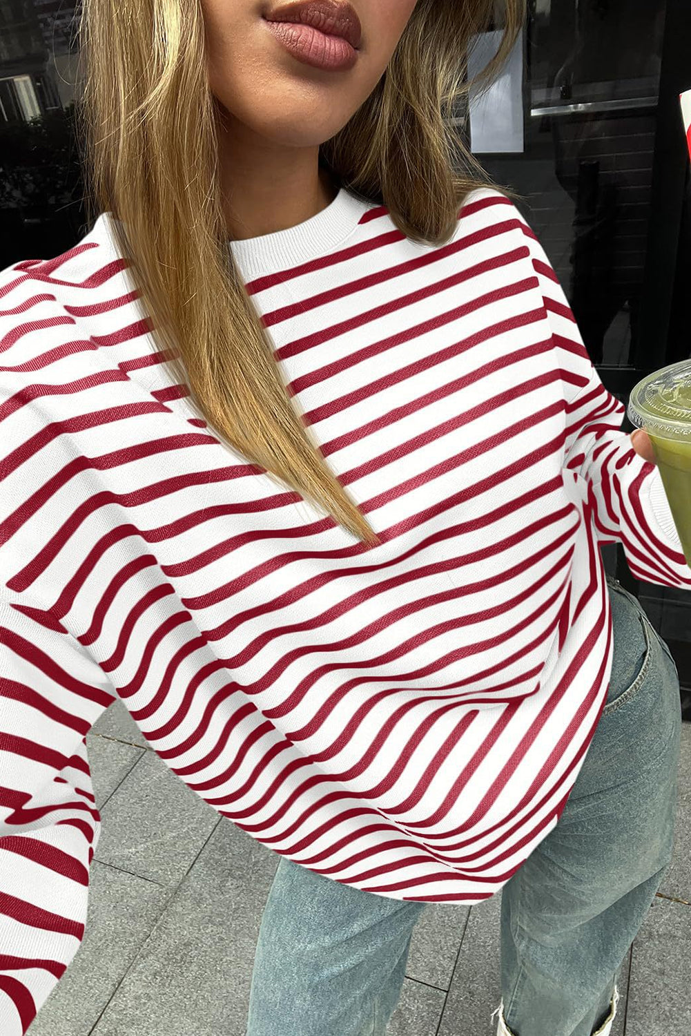 Stripe Long Sleeve Crewneck Top