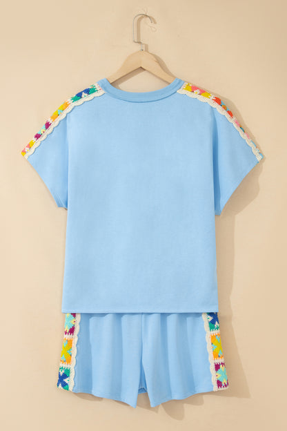 Crochet Patchwork Top & Elastic Shorts Set