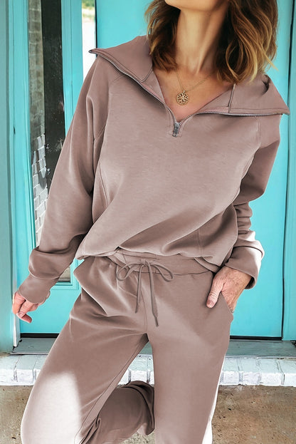 Solid Quarter-Zip Top and Drawstring Pants Set