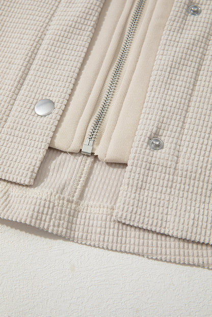 Textured Knit Pocketed Drawstring Hooded Jacket