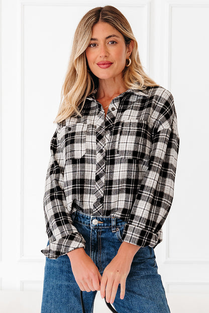 Plaid Chest Pocket Long Sleeve Buttoned Shirt