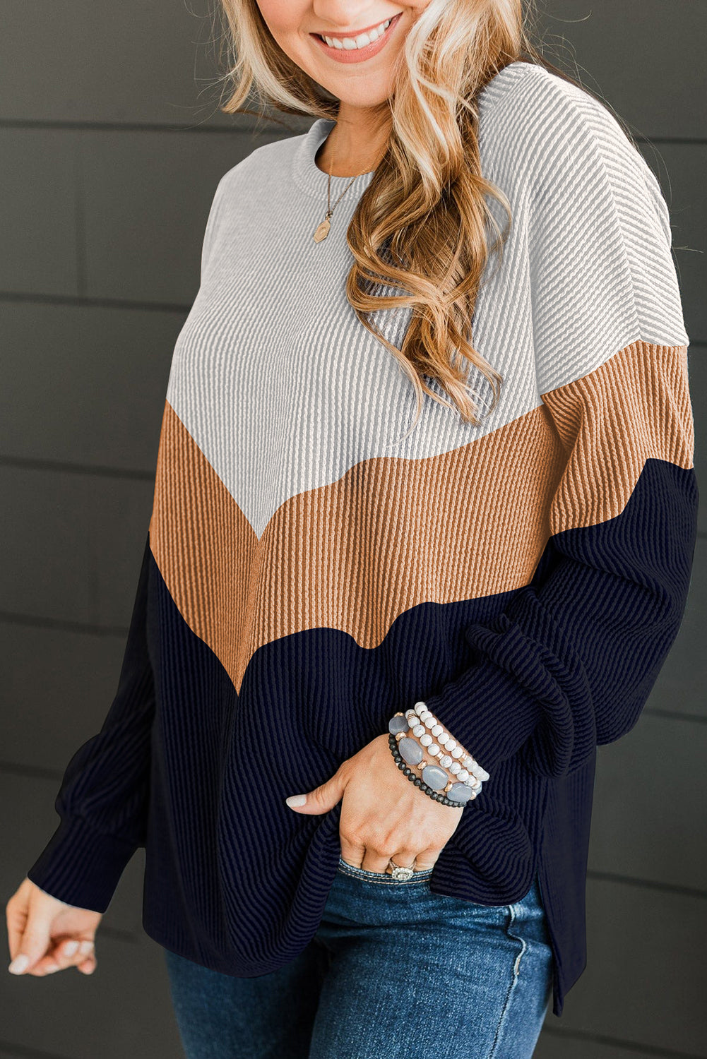 Chevron Colorblock Ribbed Top