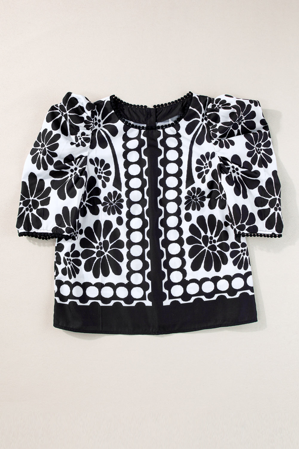 Geometric Floral Puff Sleeve Blouse