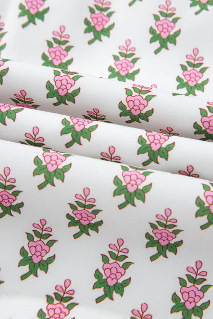 Floral Bubble Sleeve Tie Neck Ruffle Hem Dress