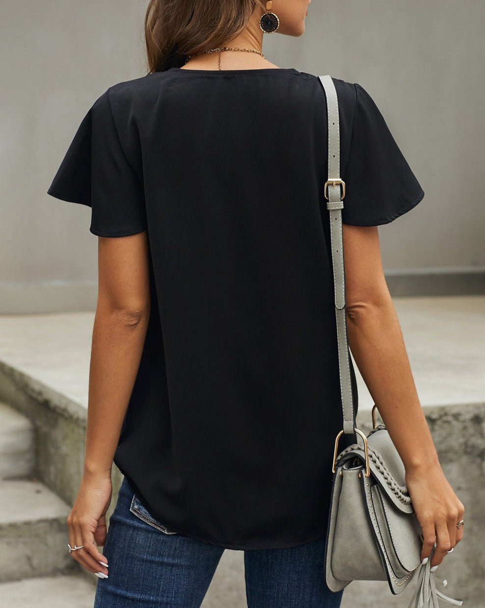 Ruffle Short Sleeve V-Neck Tee