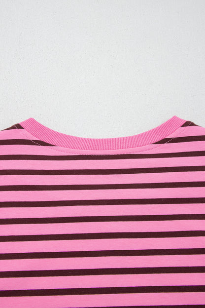 Stripe V-Neck Drop Shoulder Long Sleeve Top