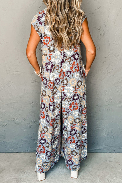 Floral Sleeveless Wide Leg Jumpsuit