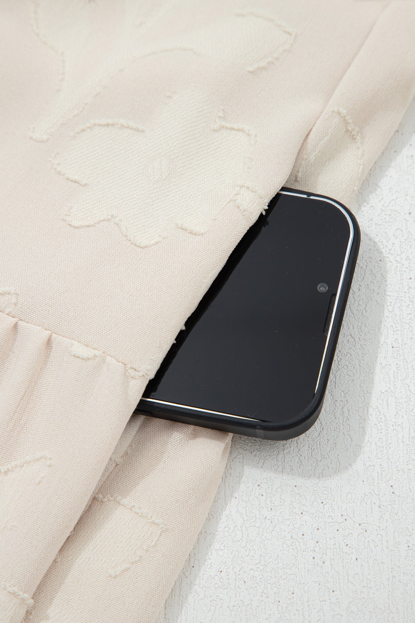 Floral Textured Long Sleeve Tiered Mini Dress