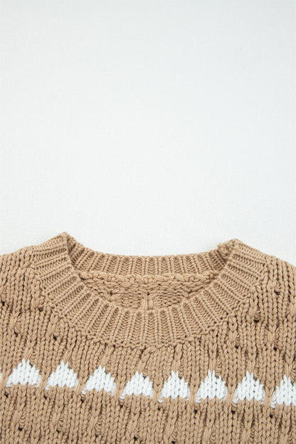 Colorblock Textured Knit Puff Sleeve Sweater