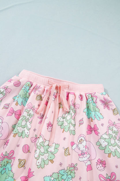 Christmas Tree & Santa Lace Trim Top & Skort Set