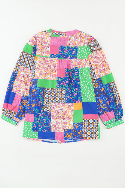 NEW! Multicolor Patchwork Buttoned Blouse