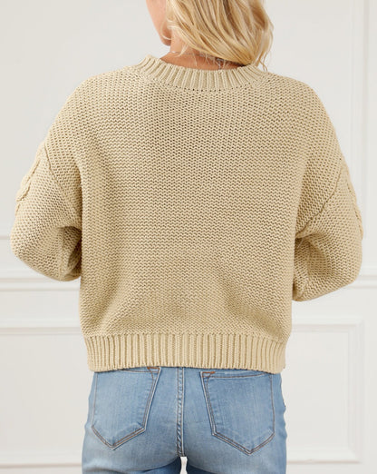 Cable Ribbed Trim Buttoned Cardigan