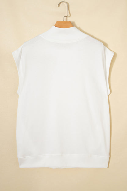 Solid Mock Neck Cap Sleeve Oversized Top